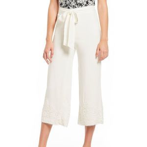 Karl Lagerfeld White Wide Leg Cropped Lace Pants